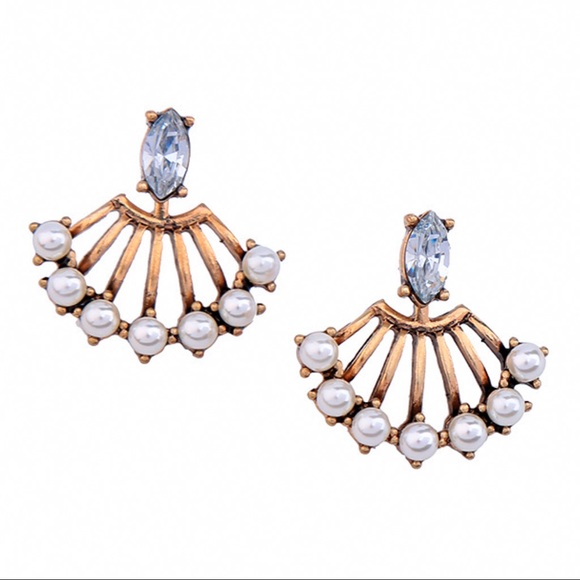 Any 2/$20! Gold Crystal Studs w/Pearl Jacket Earrings - Picture 4 of 10
